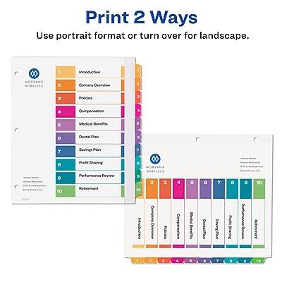 Print 2 Ways  
Use portrait format or turn over for landscape.

1. Introduction  
2. Company Overview  
3. Policies  
4. Compensation  
5. Medical Benefits  
6. Dental Plan  
7. Savings Plan  
8. Profit Sharing  
9. Performance Review  
10. Retirement  

MORVANA WIRELESS