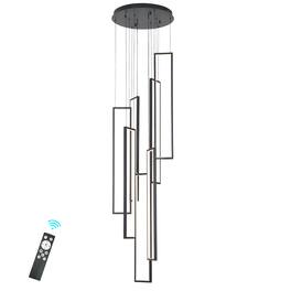 Umeiluce - 7-Light Modern Chandelier High Ceiling Hallway Stairs Long Hanging Pendant Lighting - Matte Black