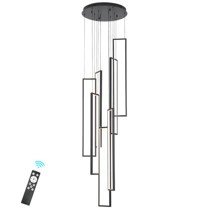 Front. Umeiluce - 7-Light Modern Chandelier High Ceiling Hallway Stairs Long Hanging Pendant Lighting - Matte Black.