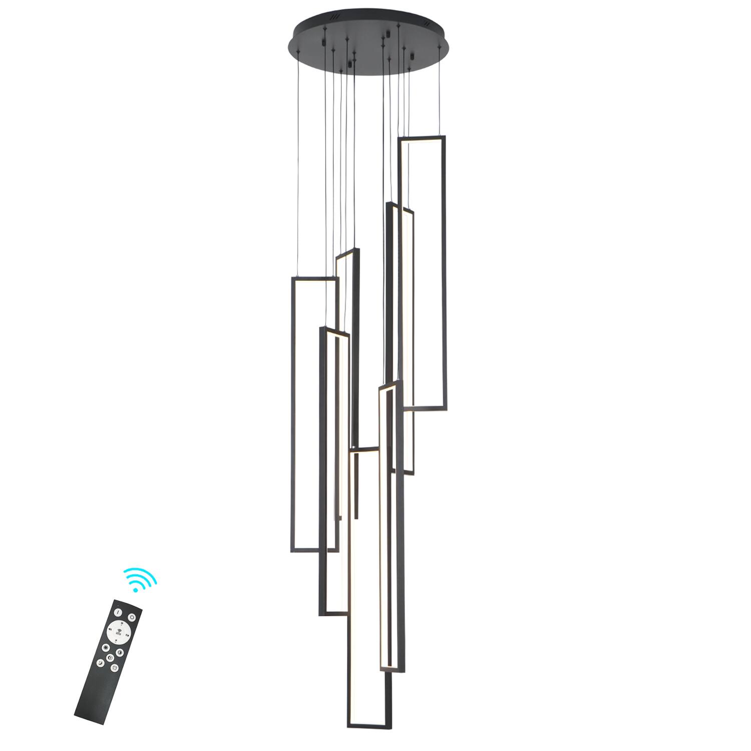 Front. Umeiluce - 7-Light Modern Chandelier High Ceiling Hallway Stairs Long Hanging Pendant Lighting - Matte Black.