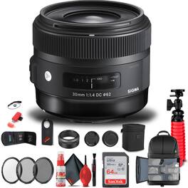 Sigma - 30mm f/1.4 DC HSM Art Lens for Nikon F (301-306) Bundle - Black