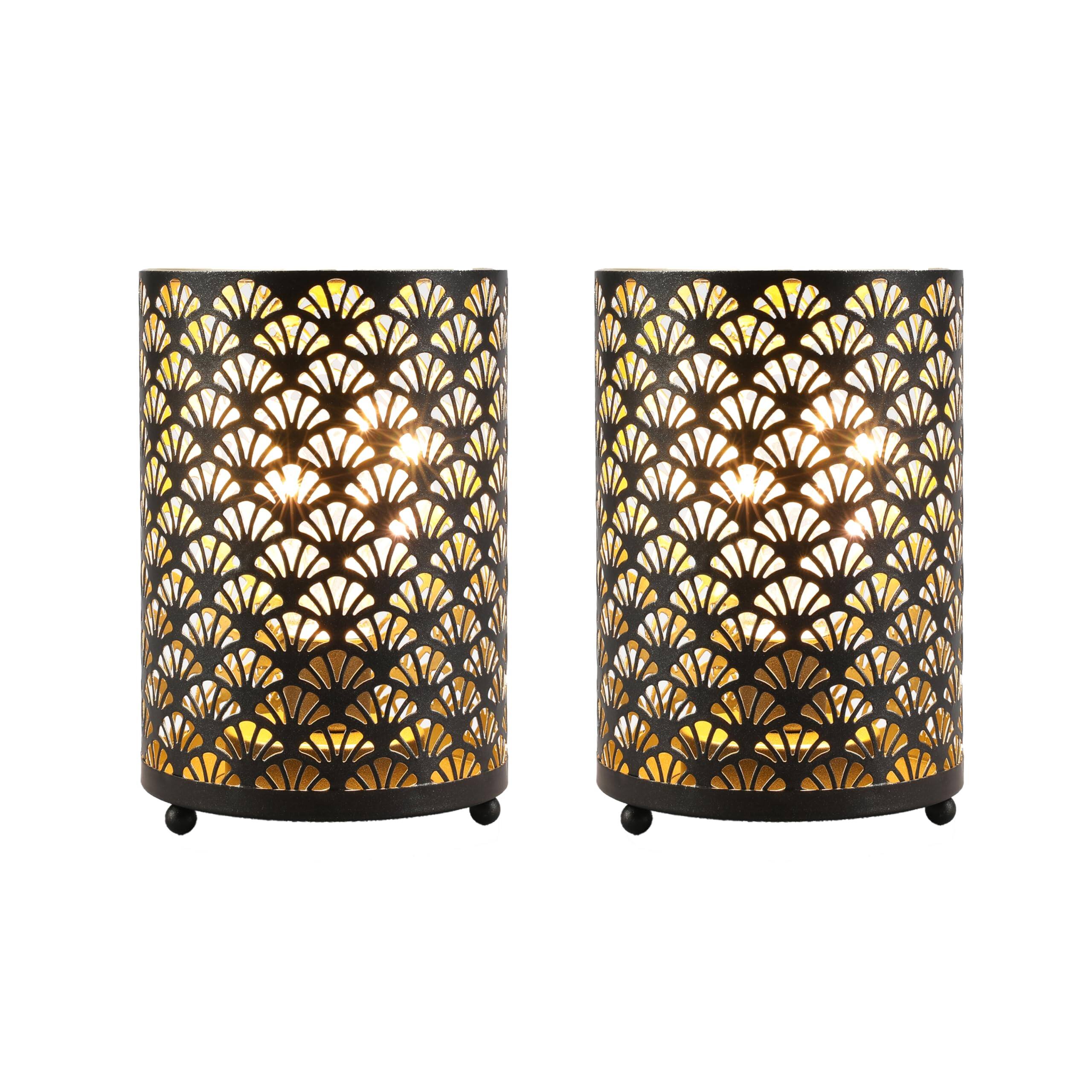 Left. TECH SAFARI - Set Of Operated Lamp Tall Metal Cordless Table Bronze Lanterns With Warm Fairy Lights Bulb For Patio Garden - Bronze.