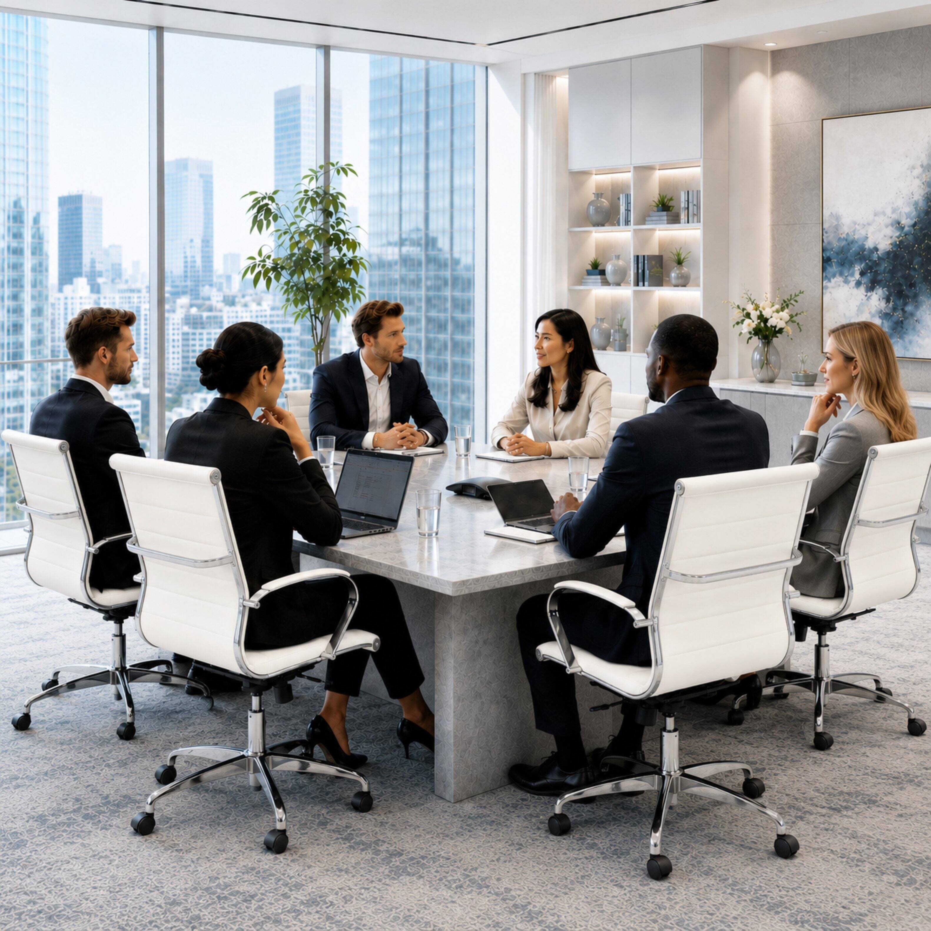 Alt View 4. LeisureMod - Benmar Modern Ergonomic Ribbed Leather Office Desk Chair, Steel Frame, Computer Chair for Home Office & Workspace Use - White.