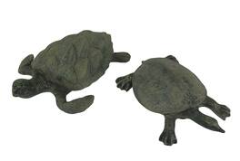 Zeckos - Hawksbill and Soft Shell Sea Turtle 2 Piece Statue Set - Olive