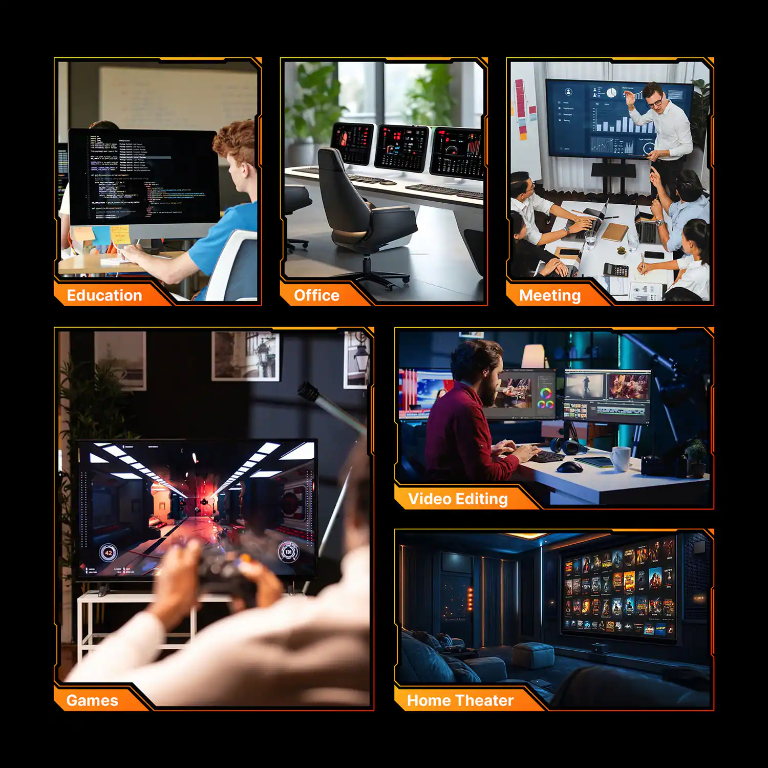 Education  
Office  
Meeting  
Video Editing  
Games  
Home Theater