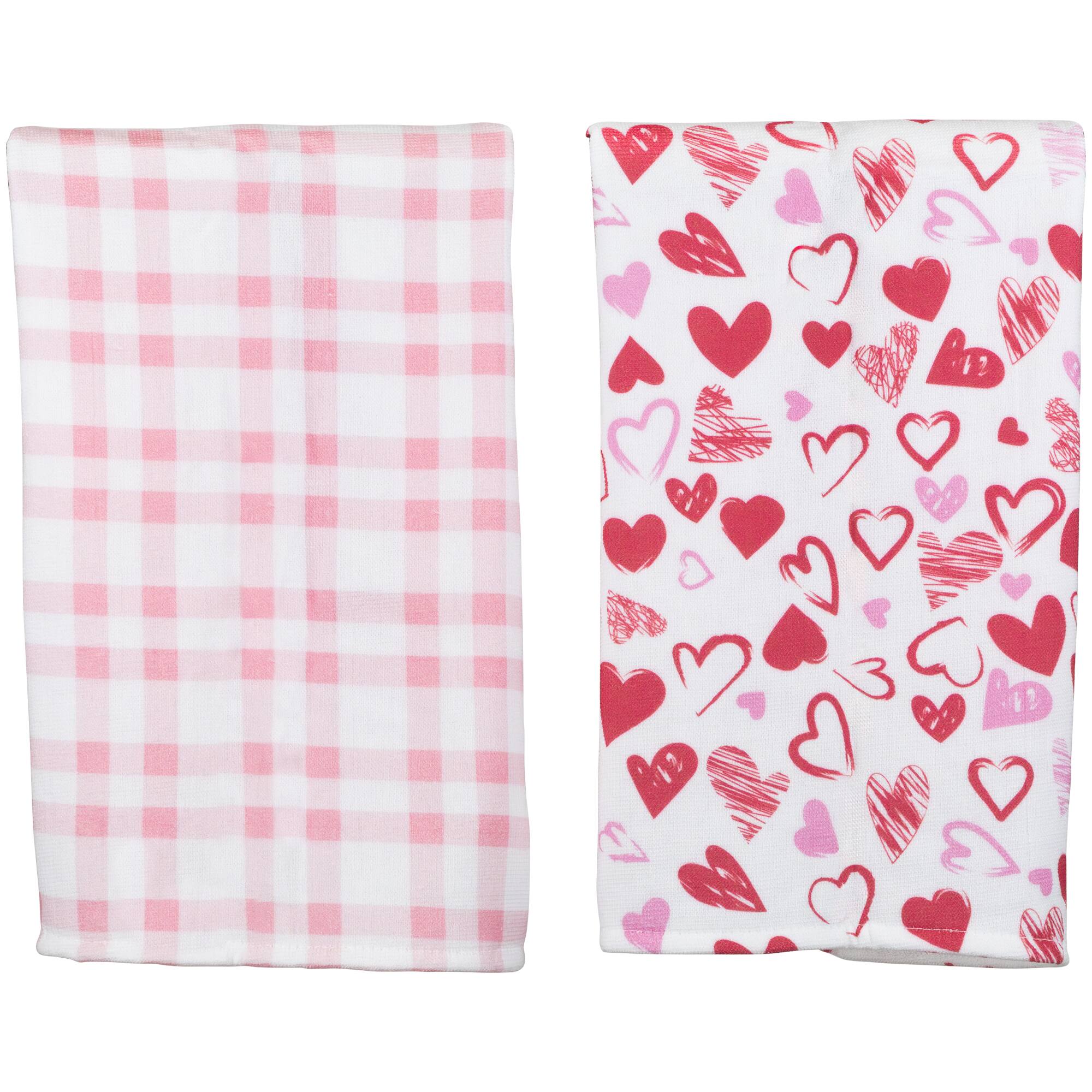 Alt View 6. Northlight - Plaid and Hearts Valentine's Day Kitchen Tea Towels - 26" - Pink and Red - Set of 2 - White.