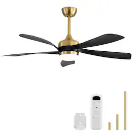 Sofucor - 52 Inch Ceiling Fan with Remote and Lights Quiet DC Motor 5 Blades High CFM Modern Bedroom Ceiling Fan - Gold-Black
