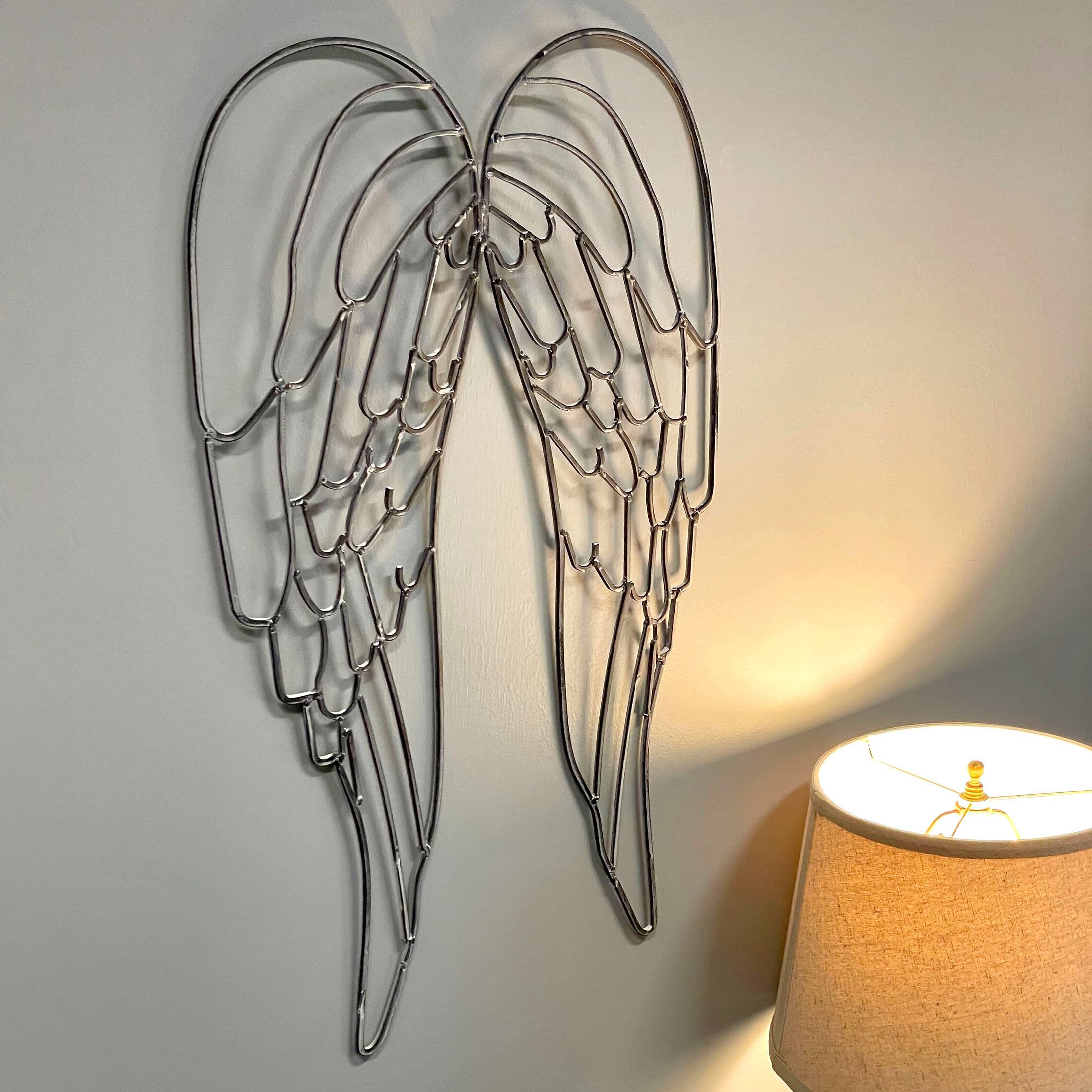 Alt View 4. Distinctive Designs - Metal Wire Art Angel Wings Wall Sculpture 25 inch - Gray.