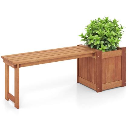 Front. Costway - 1 PCS Hardwood Flower Box with Bench Spacious Seat Open-ended Bottom Perfect for Herbs - Orange.