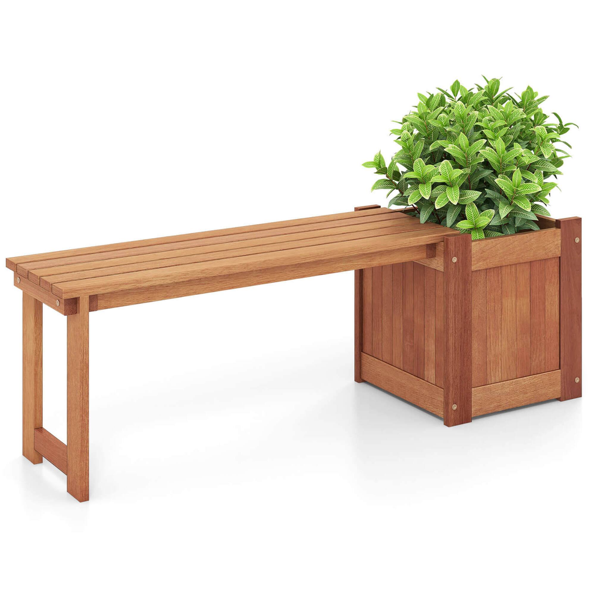 Front. Costway - 1 PCS Hardwood Flower Box with Bench Spacious Seat Open-ended Bottom Perfect for Herbs - Orange.
