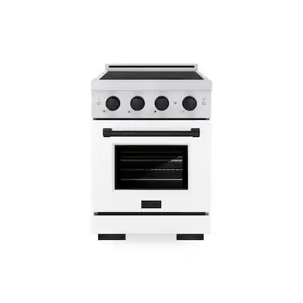 Front. ZLINE - Autograph 24 in. 3.2 cu. ft. Paramount Freestanding Induction Range with 3 Burners and Black Accents with White Door - White Matte.