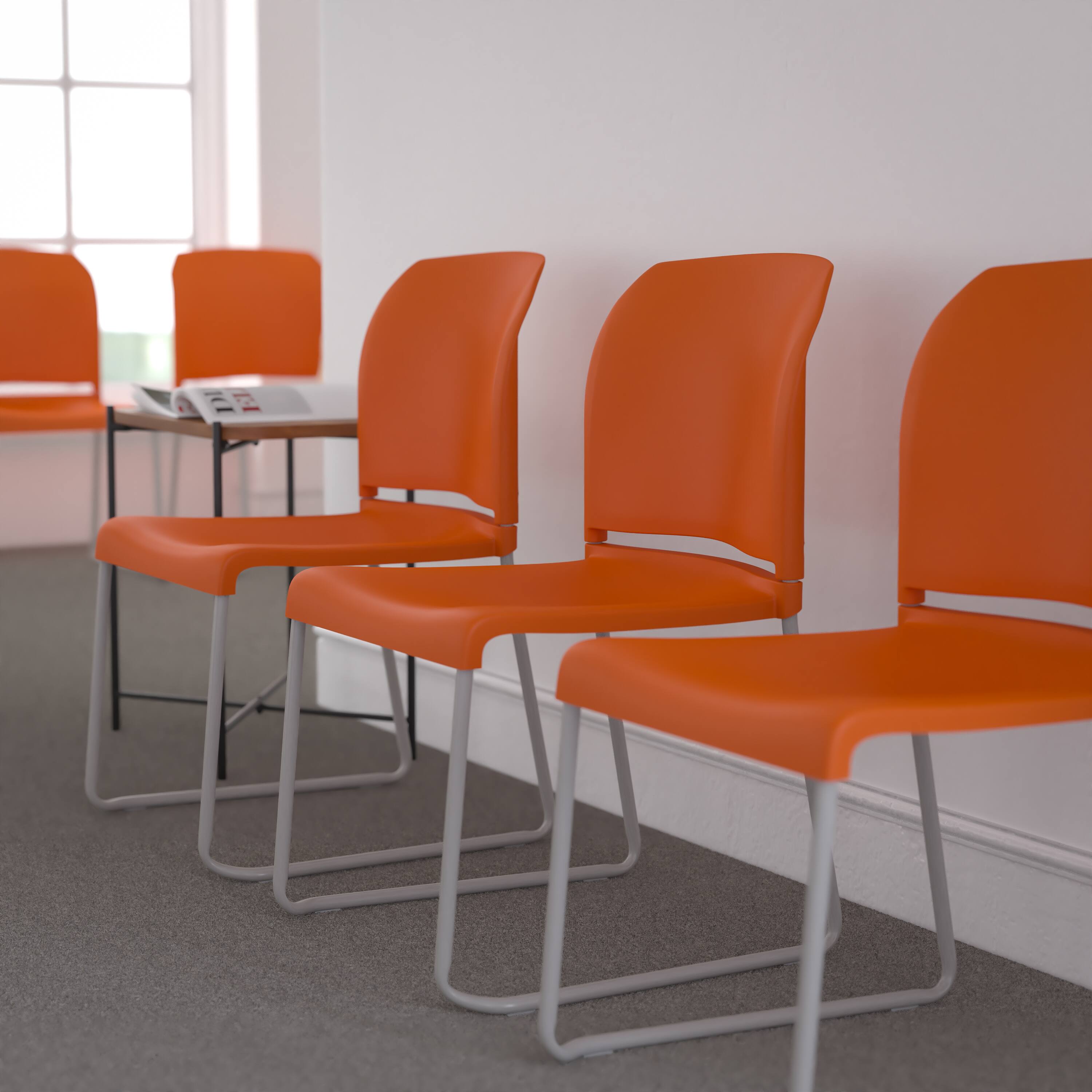 Alt View 1. Emma + Oliver - Home and Office Guest Chair Full Back Contoured Sled Base Stack Chair - Orange.