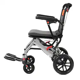 Qeetex - 10 inch Portable Ultra-Lightweight Foldable, Transport Wheelchair with Locking Handbrake - Black+Orange