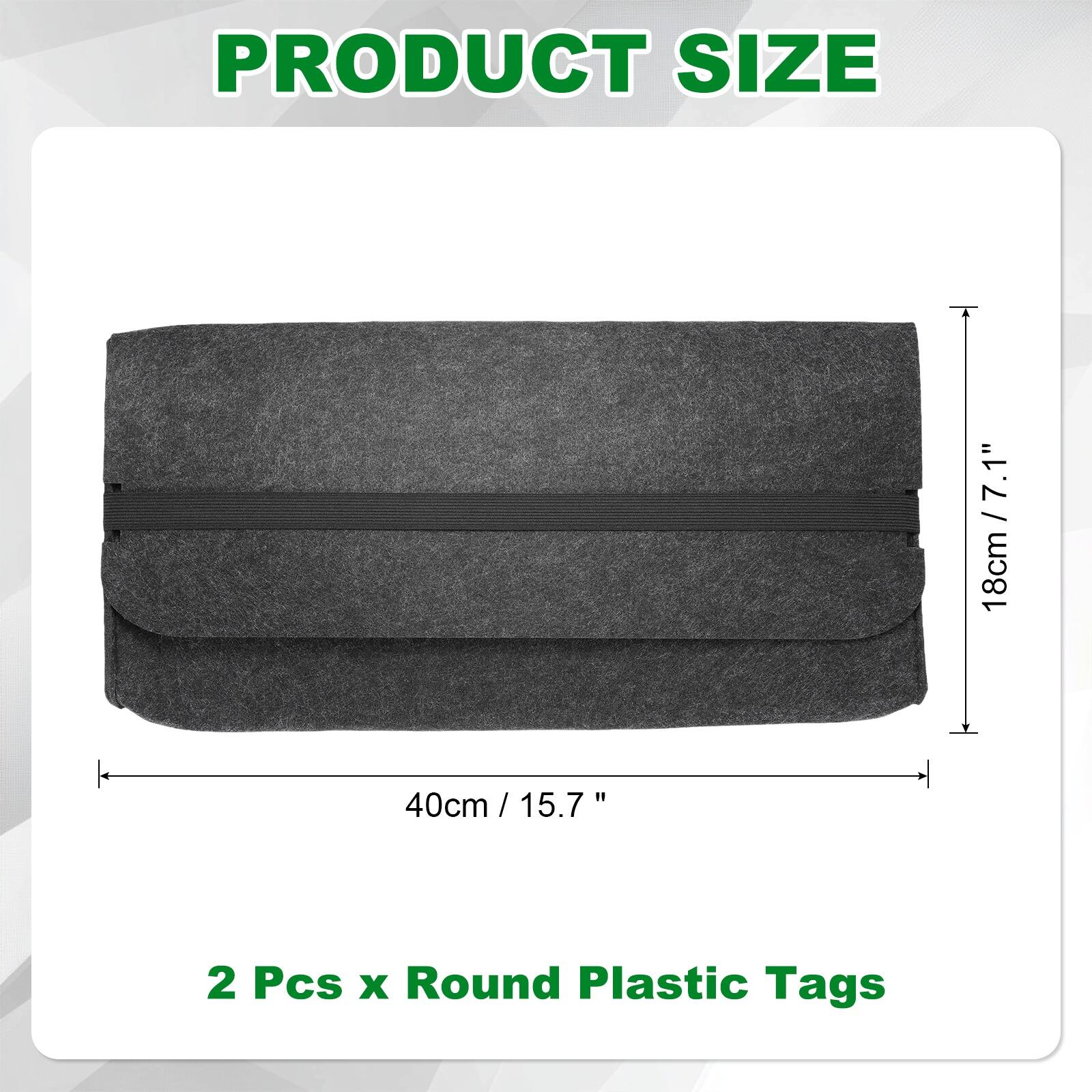 PRODUCT SIZE

7.1" 18cm  
40cm / 15.7"

2 Pcs x Round Plastic Tags