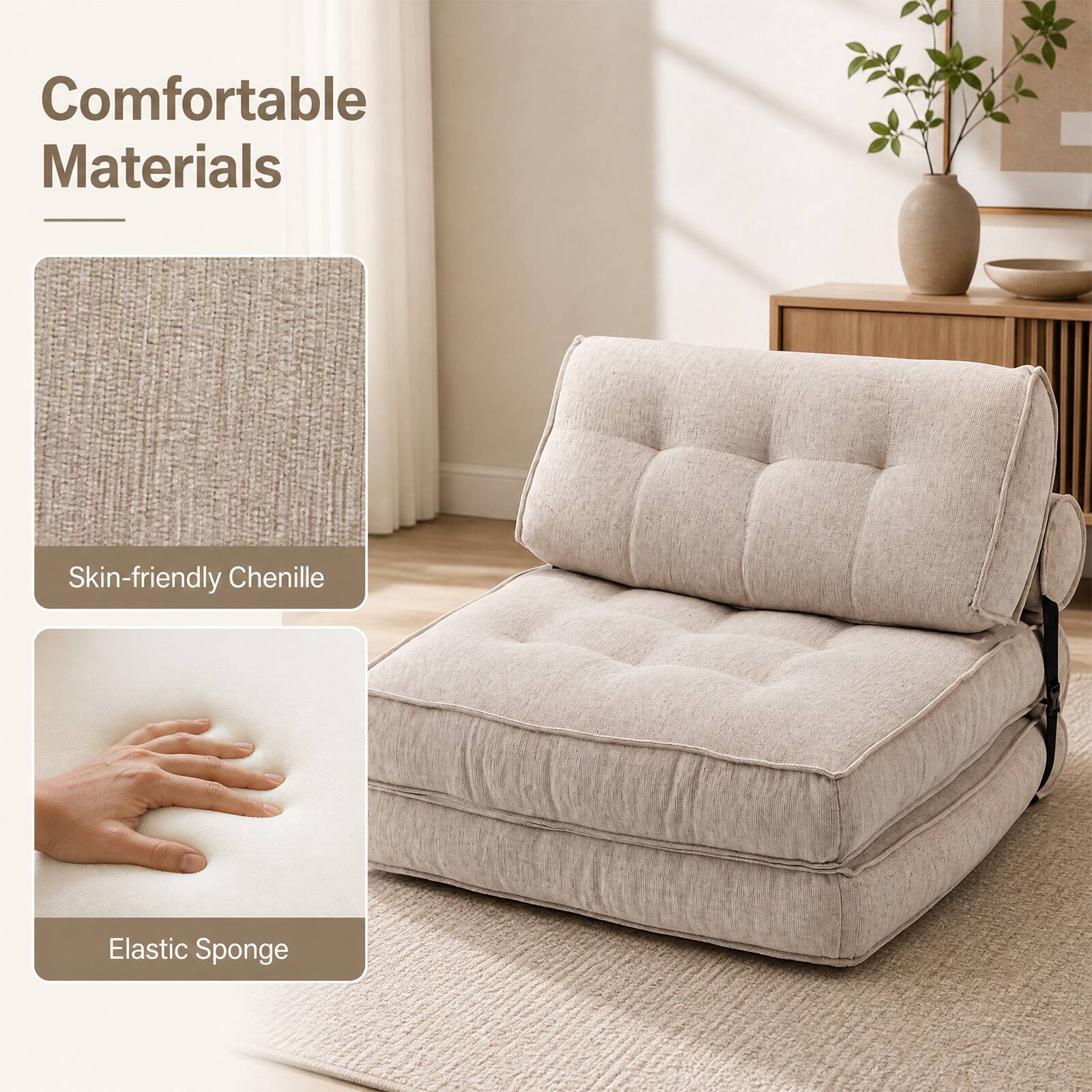 Comfortable Materials  
Skin-friendly Chenille  
Elastic Sponge