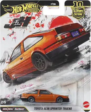 Hot Wheels Premium
Japan Historics 5
FPY86
10 Hot Wheels Car Culture
2/5
Metal | Metal | Real Riders
Toyota AE86 Sprinter Trueno
Mattel