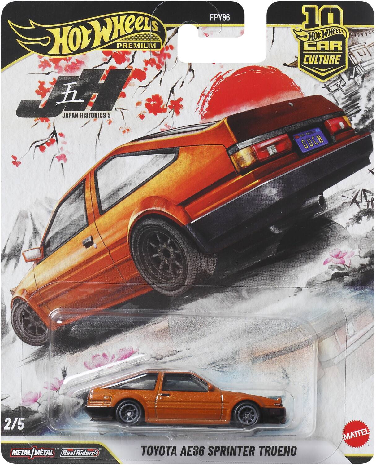 Hot Wheels Premium  
Japan Historics 5  
FPY86  
10 Hot Wheels Car Culture  
2/5  
Metal | Metal | Real Riders  
Toyota AE86 Sprinter Trueno  
Mattel