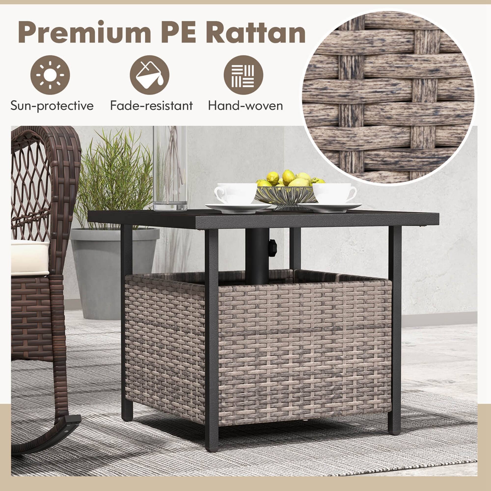 Premium PE Rattan is a sun-protective, fade-resistant, and hand-woven material.