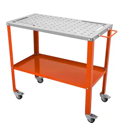 Front. VEVOR - 36" x 18" Welding Table, 1200lbs Load Capacity Steel Welding Workbench Table on Wheels, Portable Work Bench - Silver + Orange.
