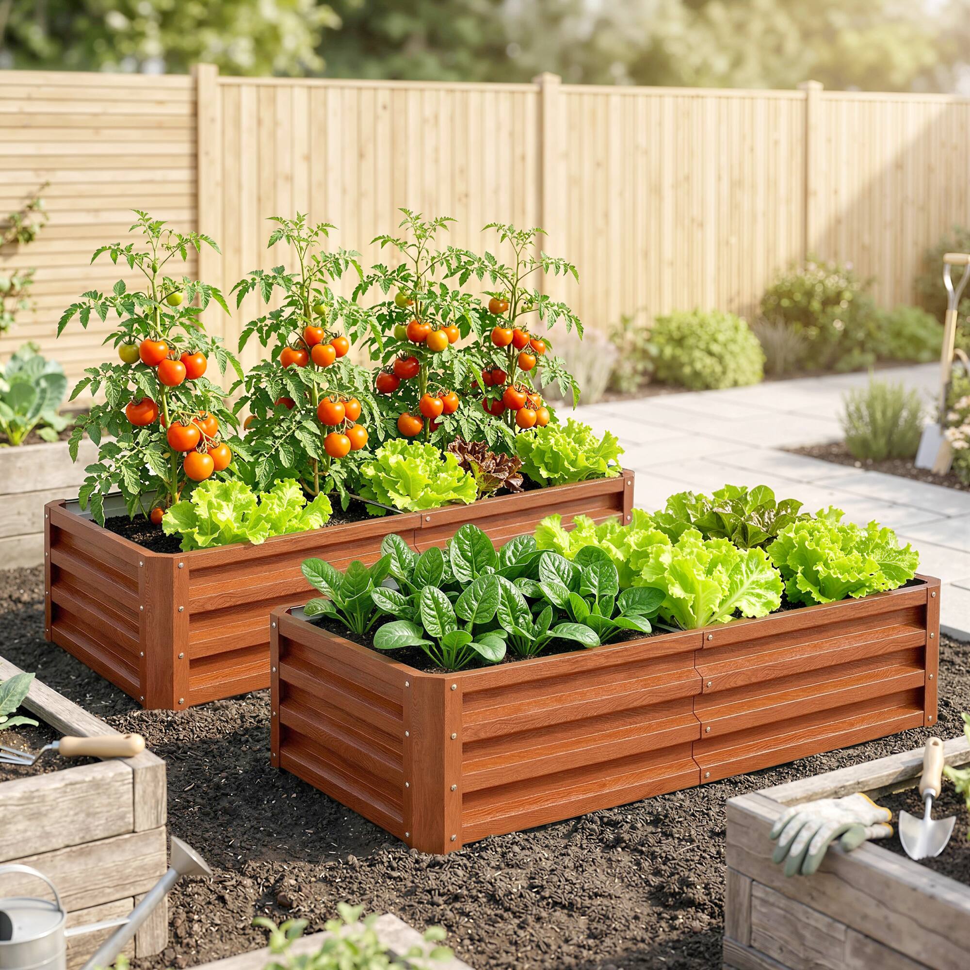 Alt View 1. Outsunny - Raised Garden Bed, 4' x 2' x 1' Metal Planter Box, for Growing Vegetables, Flowers, Herbs - Brown.