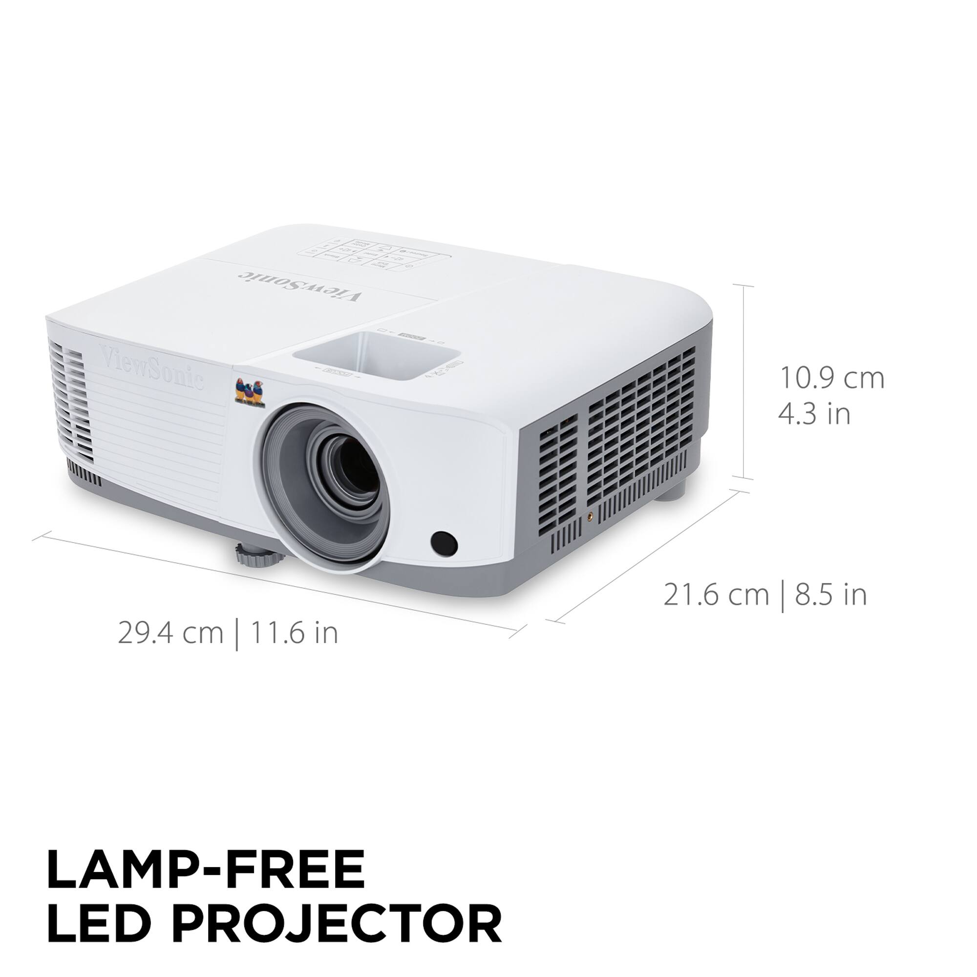 VewSonic ViewSonic lamp-free LED projector 10.9 cm | 4.3 in NN E 29.4 cm | 11.6 in 21.6 cm | 8.5 in