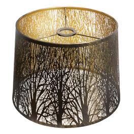 Alucset - Large Metal Drum Lamp Shade for Table Floor Lamps, Etched Forest Pattern, Antique Bronze and Gold Plating, UNO Fitter - Antique Bronze & Gold