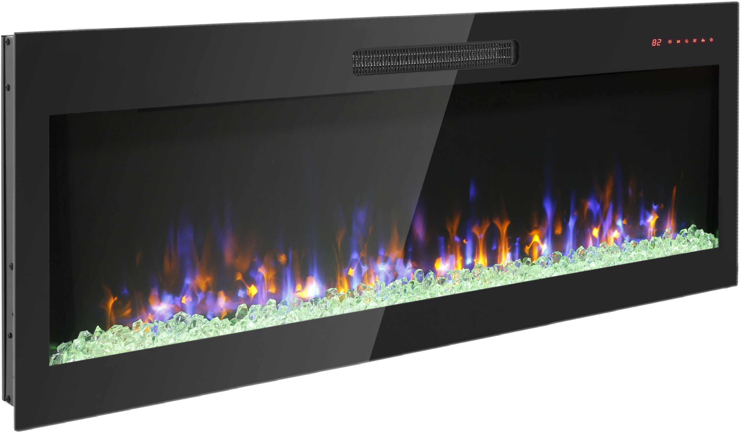 Angle. GOODSILO - 50 Inch Recessed Ultra Thin Electric Fireplace, Wall Mounted, Multi Color Flame & Ember Bed, LED Heater - Antique Black.