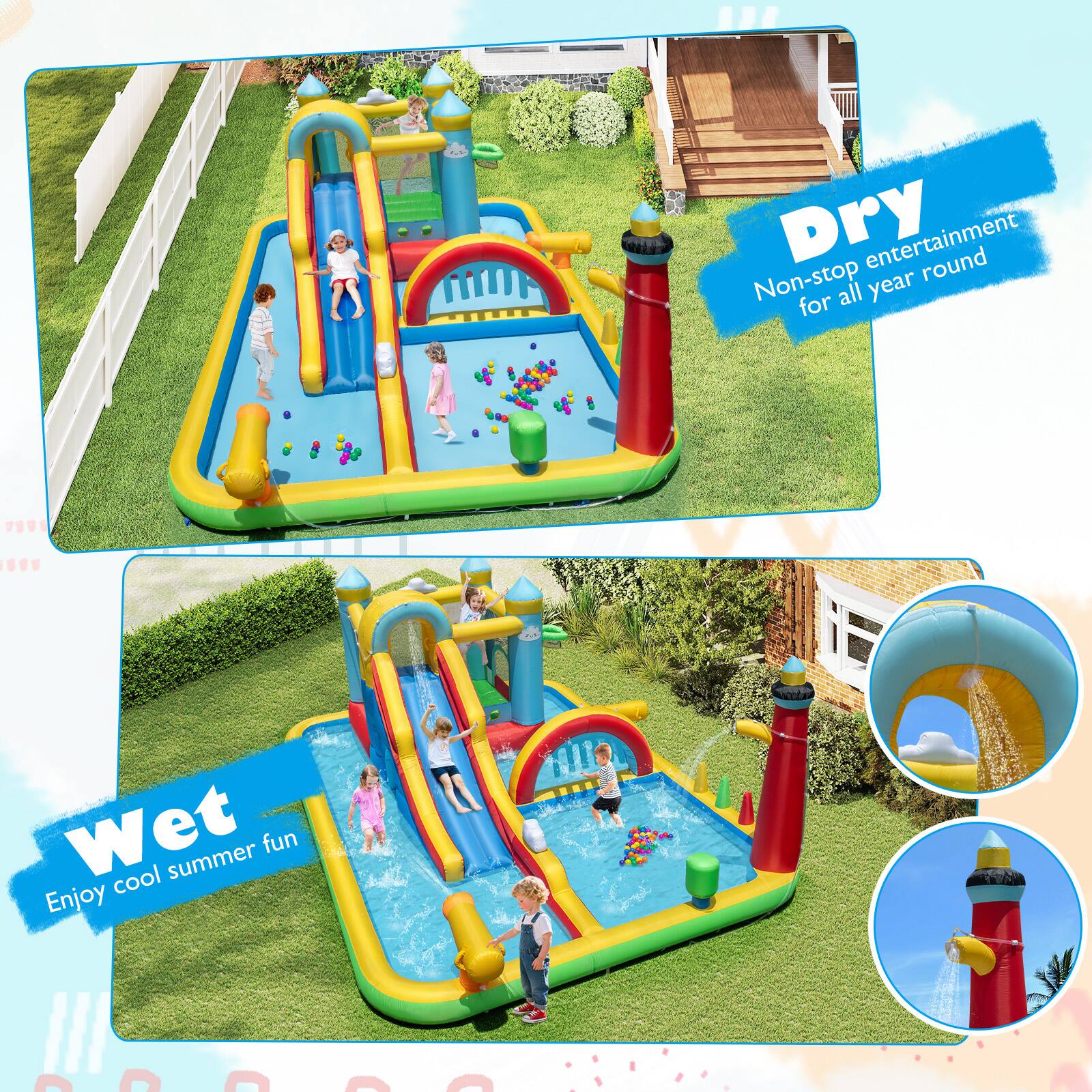 Dry  
Non-stop entertainment for all year round  

Wet  
Enjoy cool summer fun