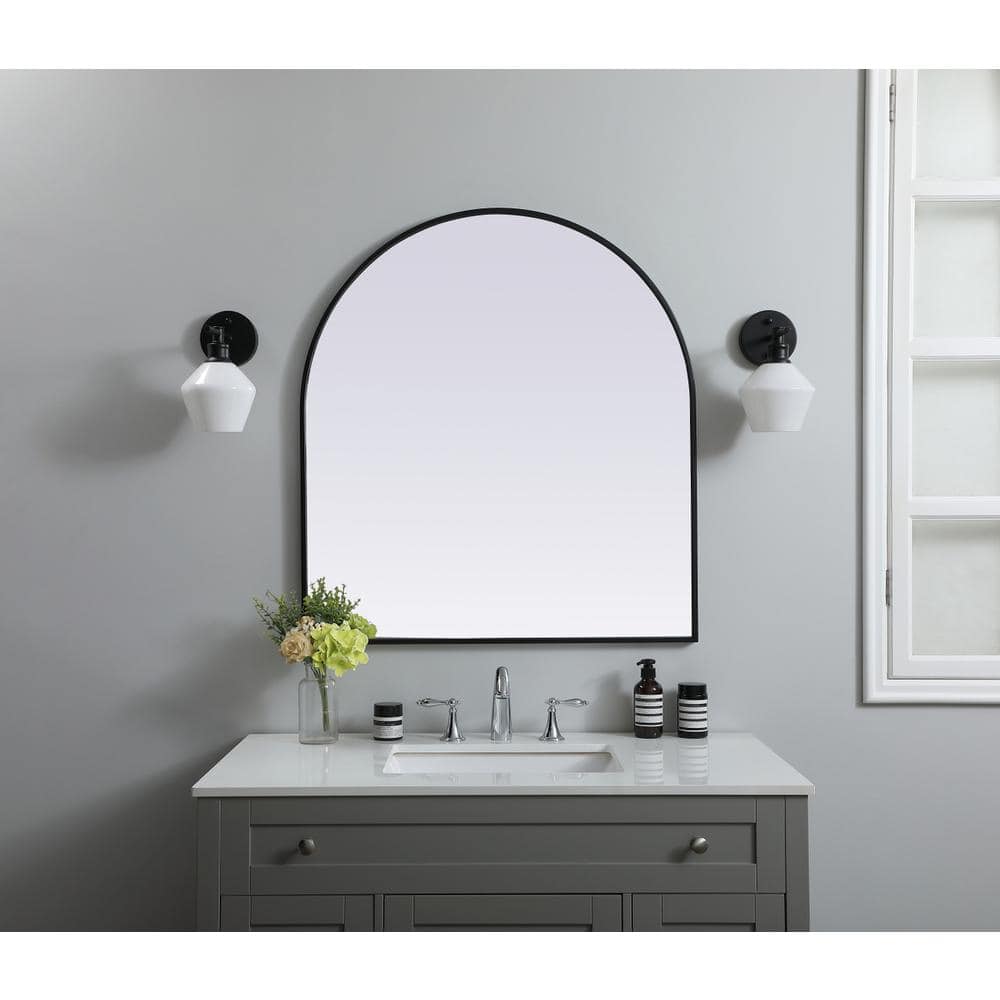 Elegant Decor - Metal Frame Arch Mirror 33x36 Inch - Black