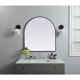 Elegant Decor - Metal Frame Arch Mirror 33x36 Inch - Black