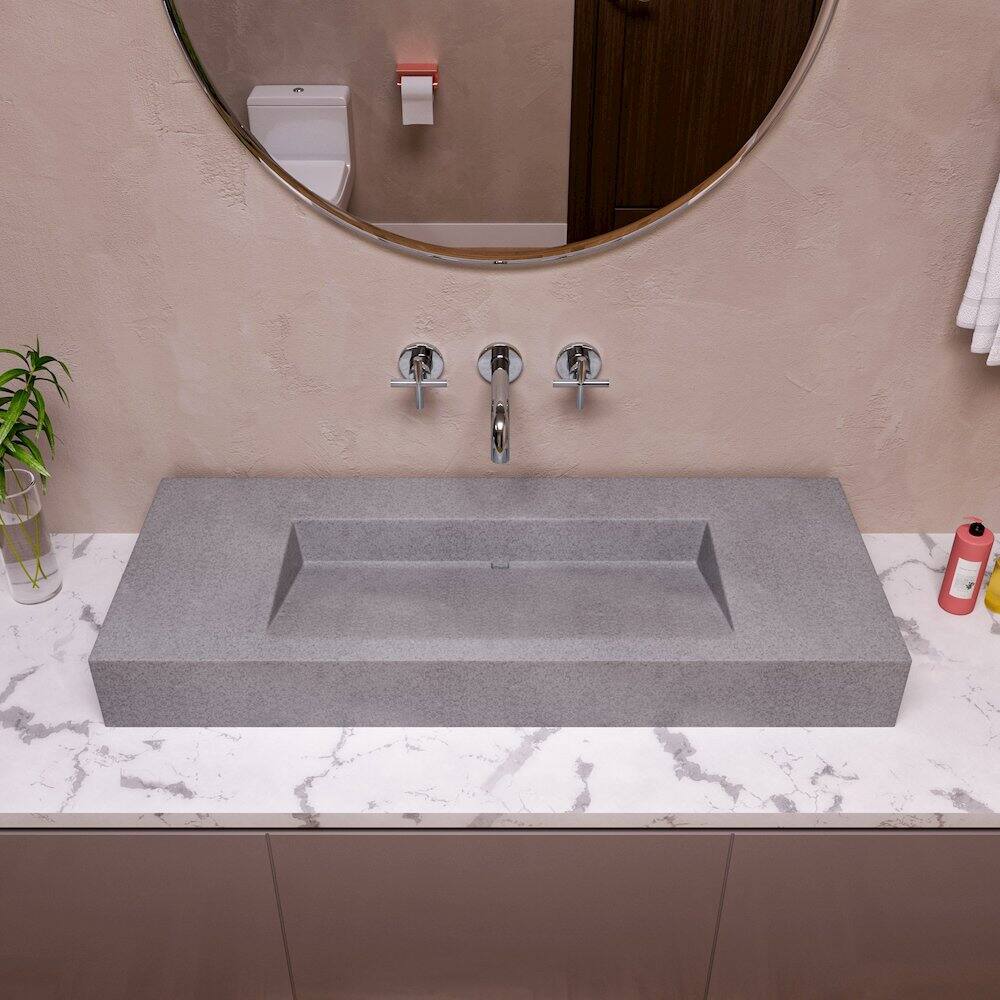 Left. Alfi - 48" Solid Concrete Rectangular Countertop Sink - Gray.