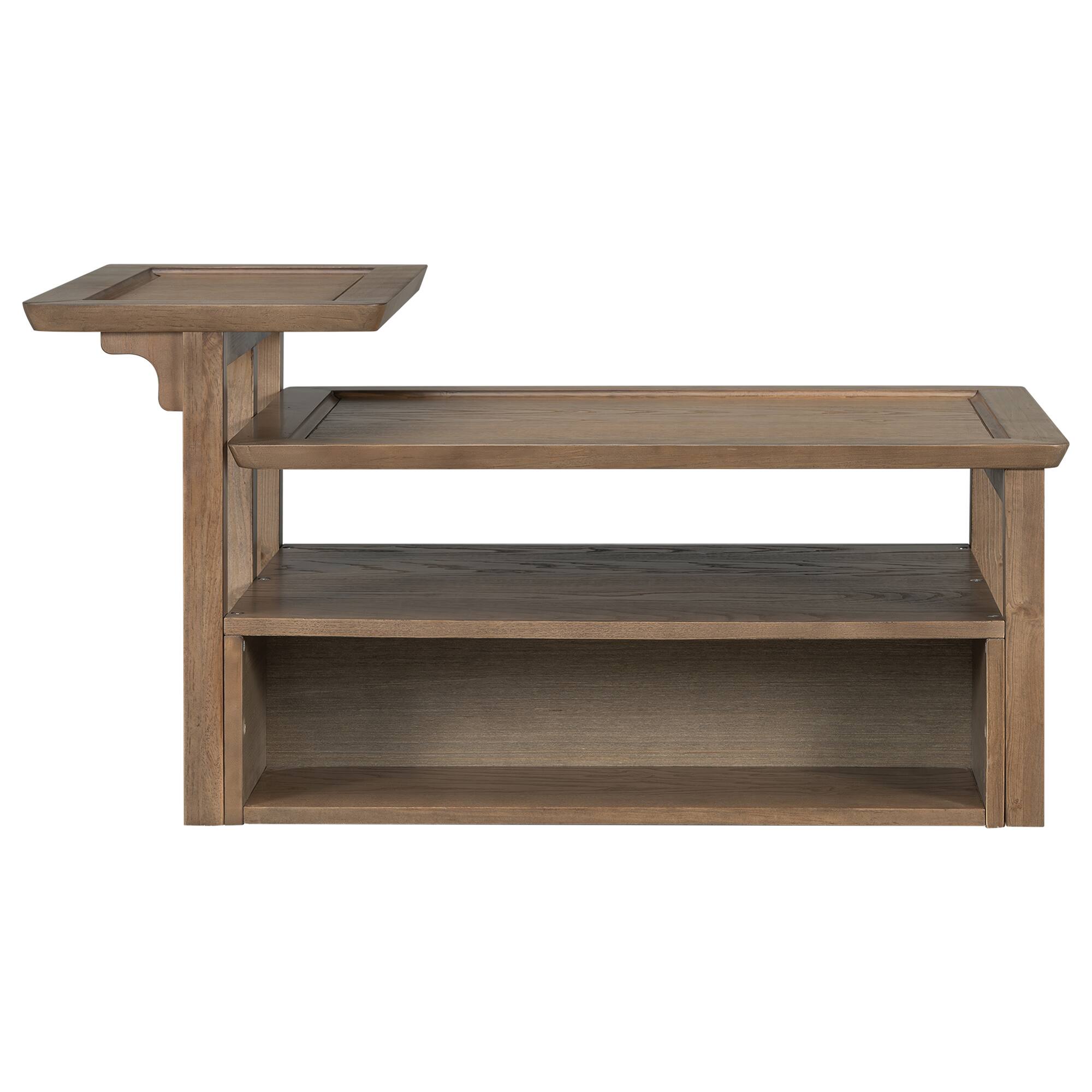 Alt View 6. Bestier - Modern Coffee Table with Dual Tabletops 1 Shelf and Rattan Drawer Mid Century Accent Table for Living Room - Brown.