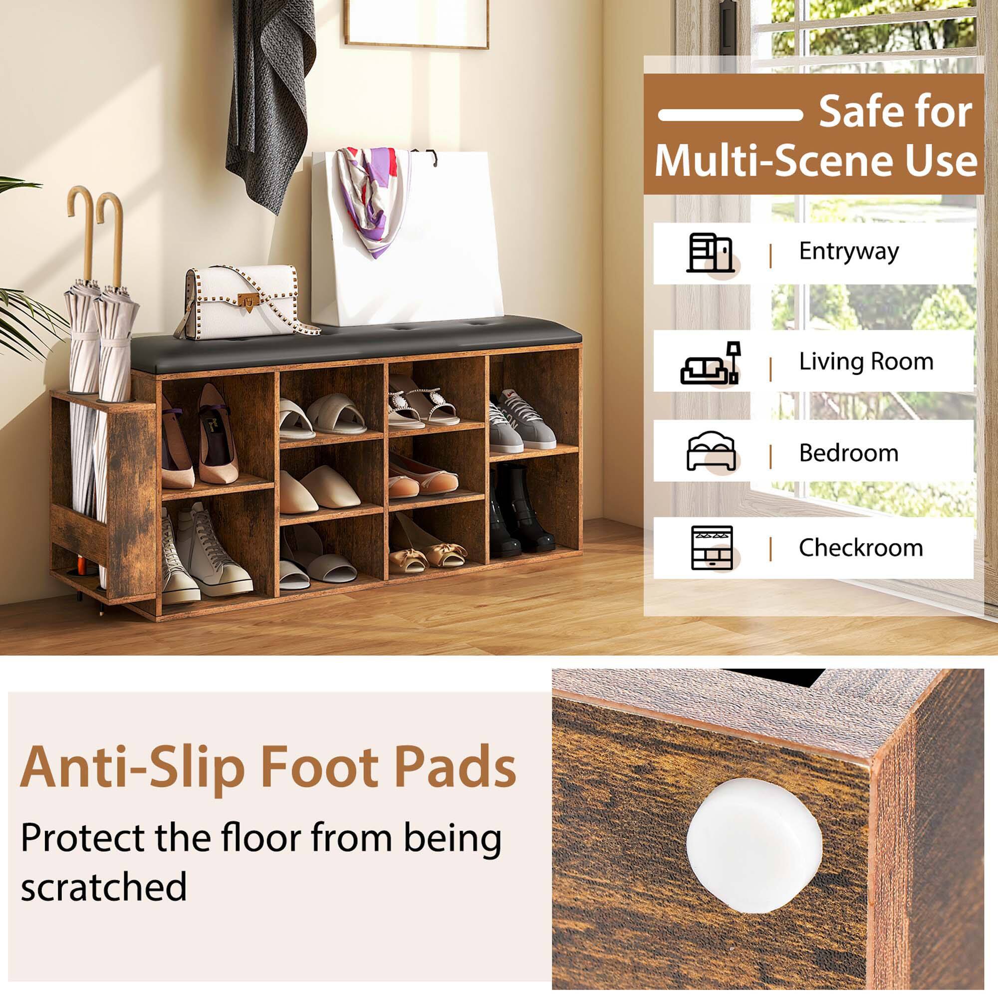 Safe for Multi-Scene Use  
Entryway  
Living Room  
Bedroom  
Checkroom  

Anti-Slip Foot Pads  
Protect the floor from being scratched