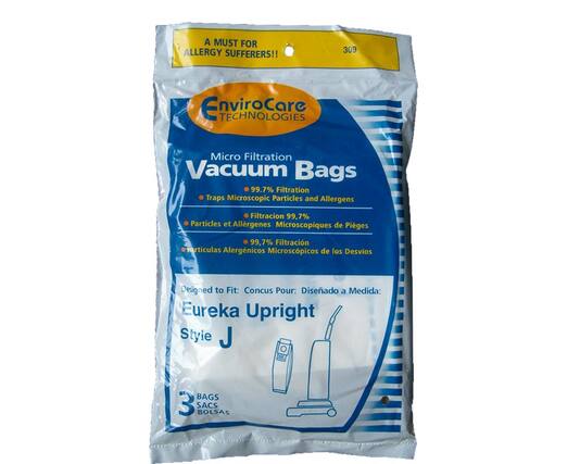 A MUST FOR ALLERGY SUFFERERS!!
309 EnviroCare TECHNOLOGIES Micro Filtration Vacuum Bags
99.7% Filtration Traps Microscopic Particles and Allergens
Filtración 99.7% Partículas et Allergenes Microscopiques de Piges
99.7% Filtración Partículas Alergénicos Microscópicos de los Desvios
Designed to Fit: Concus Pour: Diseñado a Medida: Eureka Upright Style J
3 BAGS SACS BOLSAS