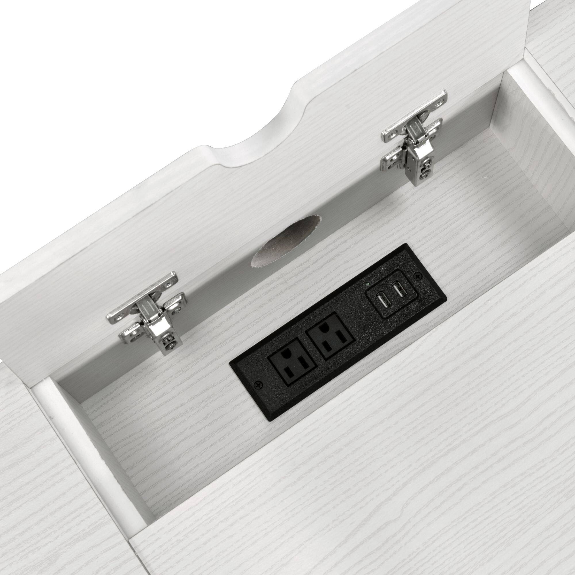 Alt View 5. GOODSILO - Modern Writing Desk with USB Charging Port and Storage Drawer for Home Office Workspace - Black+Natural.