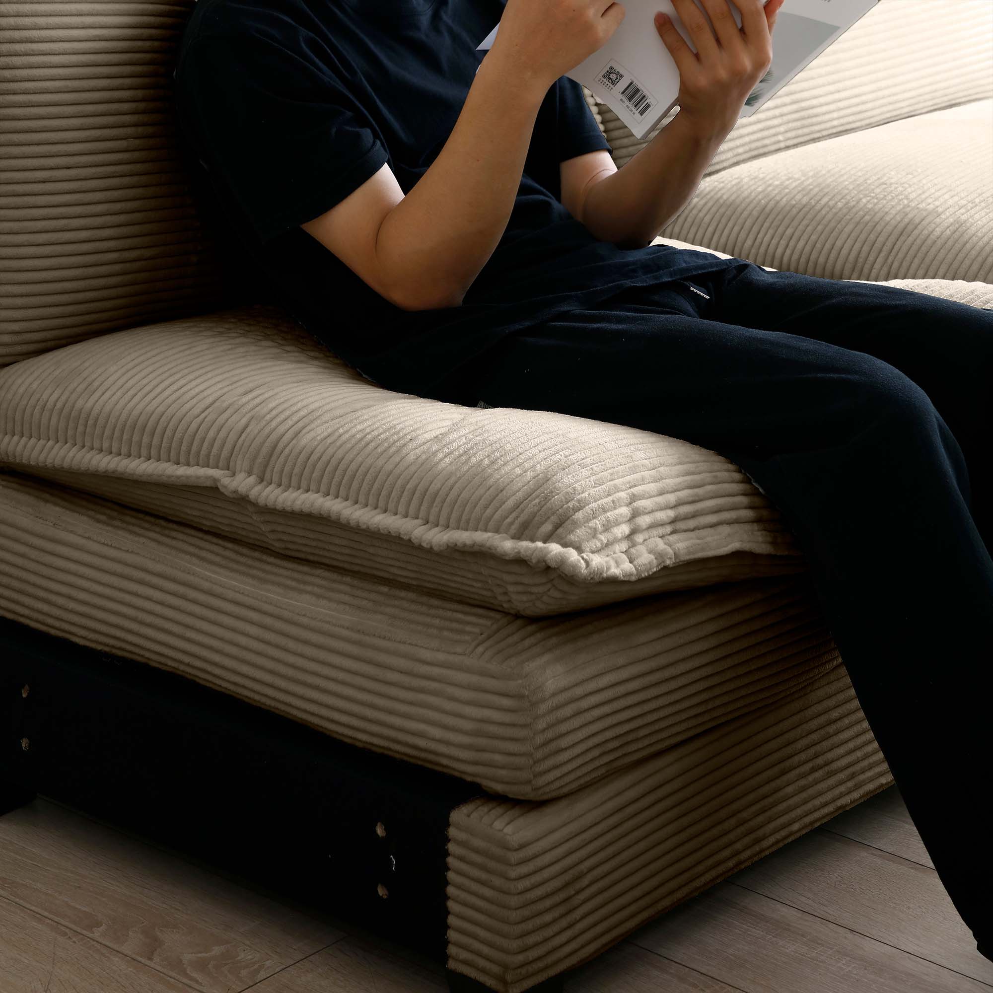 Alt View 9. LOVMOR - Single Seat Corduroy Sofa Set Easy Assembly Memory Foam For Living Room Bedroom Home Theater Soft Textured Den - Tan.