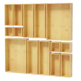 Tooloton - Bamboo Drawer Organizer Set, 14-Piece Wooden Trays for Kitchen, Bathroom, Office and Makeup Storage - Natural