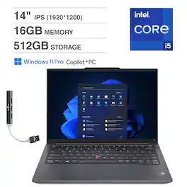 Lenovo - ThinkPad E14 Laptop 14.0 WUXGA (Intel i5-1335U, 16GB DDR4, 512GB M.2 PCIe SSD, Win 11 Pro) w/USB Hub - Graphite Black
