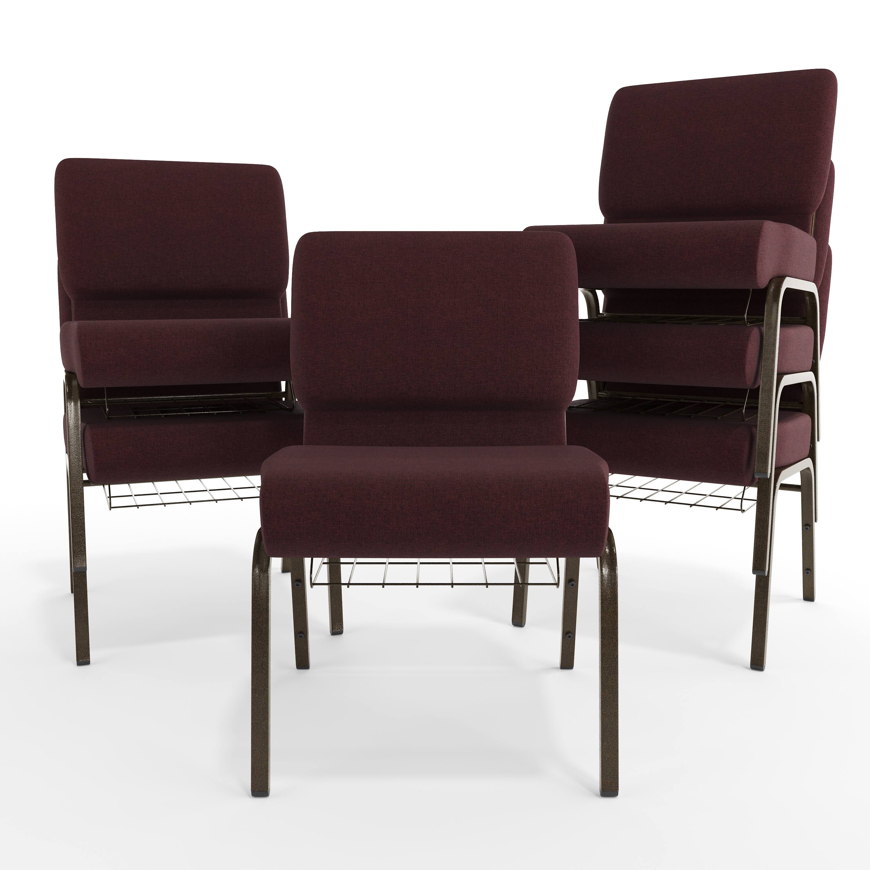 Alt View 10. Emma + Oliver - 21"W Church/Reception Guest Chair with Communion Cup Book Rack - Plum Fabric/Gold Vein Frame.