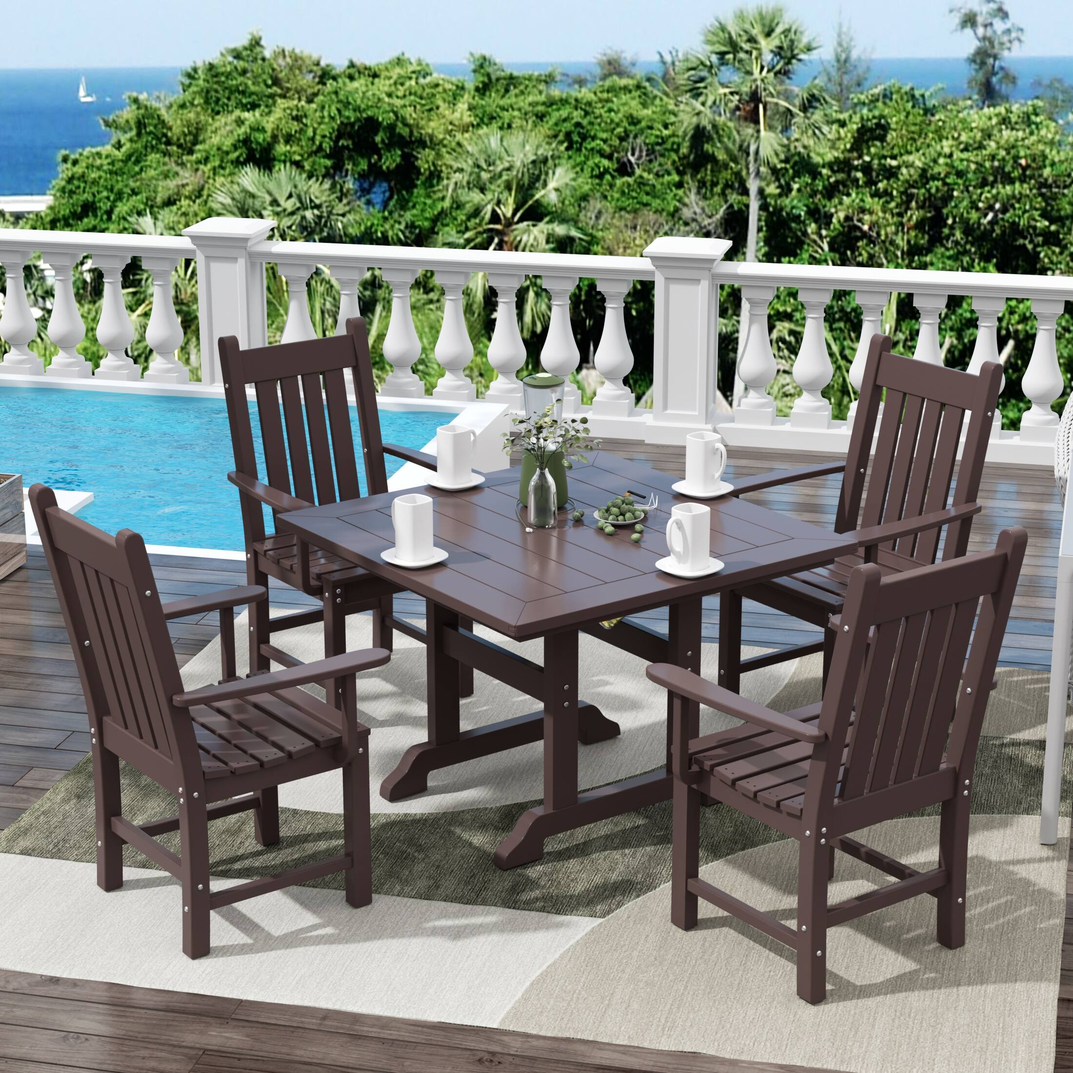 Angle. WestinTrends - WestinTrends Malibu 5 Piece Outdoor Patio Dining Set Outdoor Square Table and Armchair Set - Dark Brown.