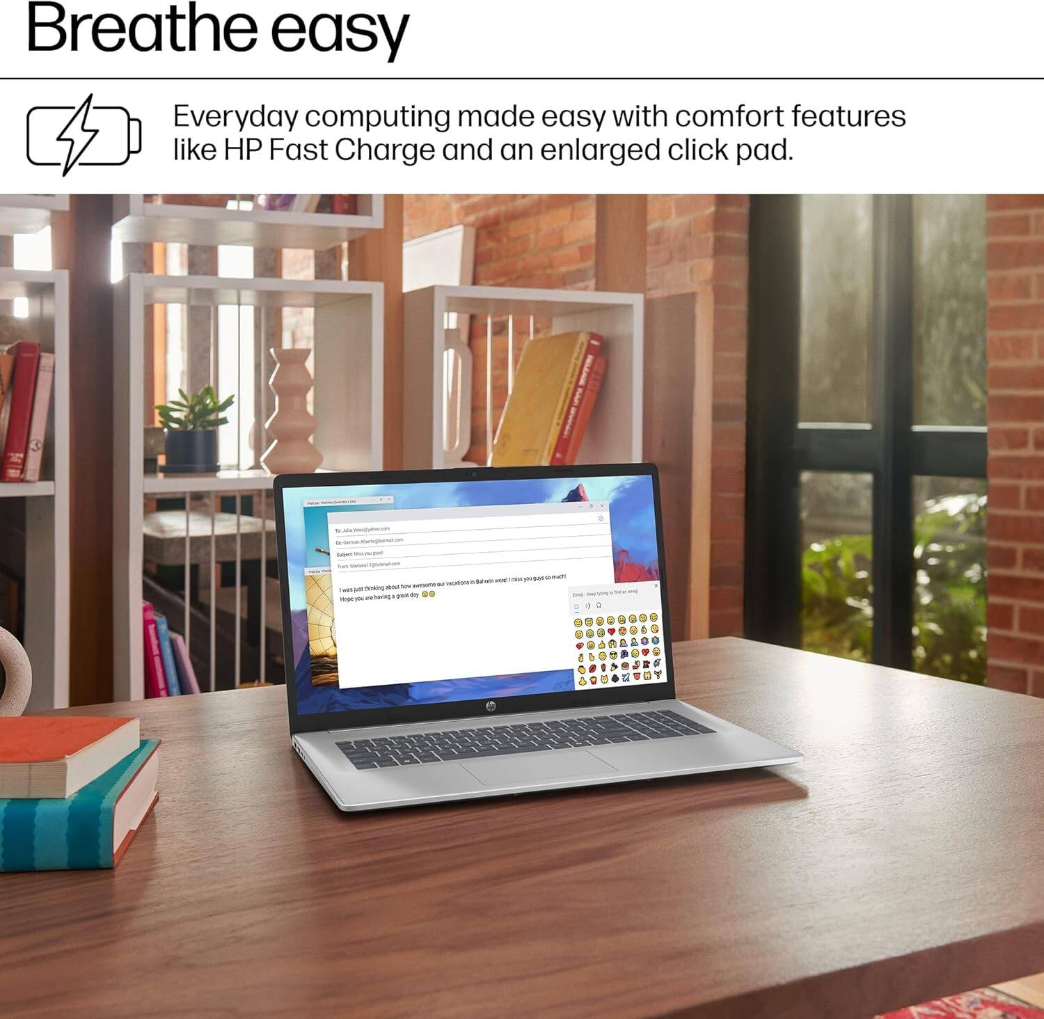 Breathe easy

Everyday computing made easy with comfort features like HP Fast Charge and an enlarged click pad.