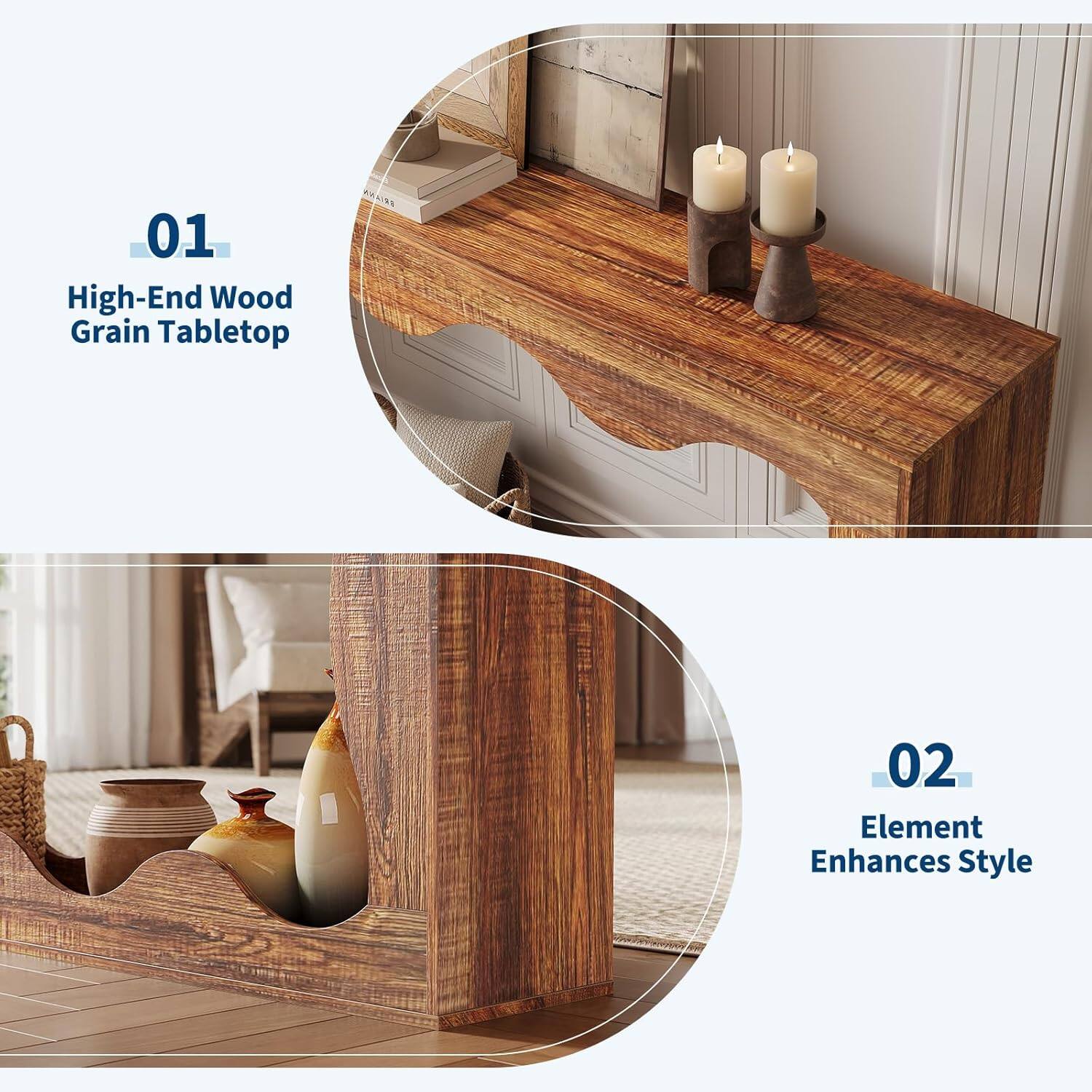 Back. GARVEE - Narrow Entryway Sofa Table，63" Long Farmhouse Console Table with Storage,Sturdy Narrow Console Table-Brown - Brown.