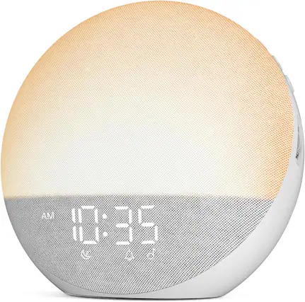 Front. Dazzed Corner - Sunrise Alarm Clock,Dimmable Clock with Bluetooth Speaker - White.
