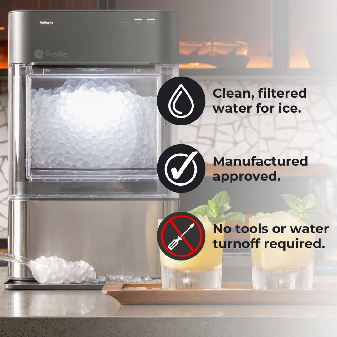 Making - Clean, filtered water for ice. Manufactured and approved. No tools or water turnoff required.