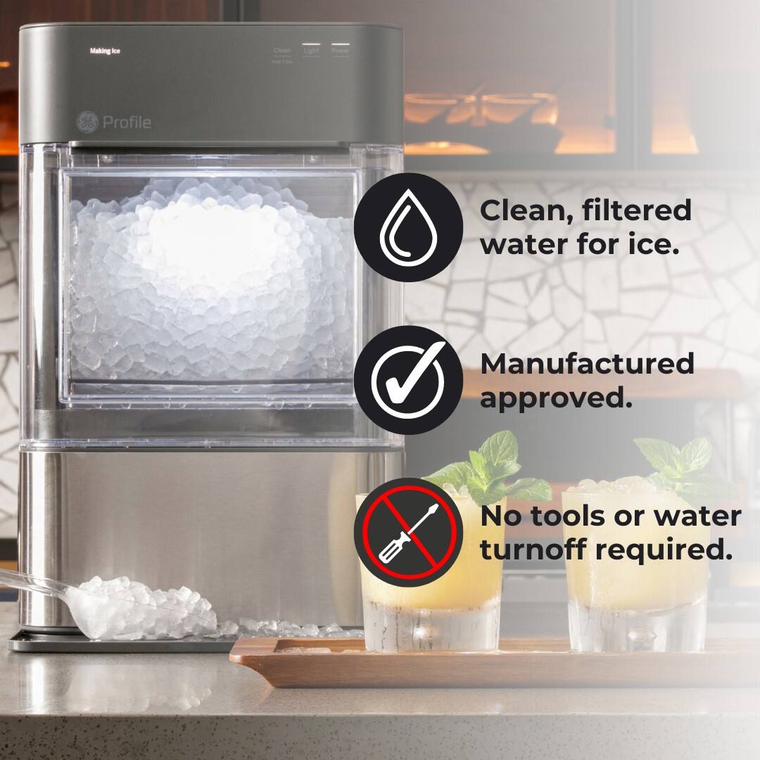 Making - Clean, filtered water for ice. Manufactured and approved. No tools or water turnoff required.