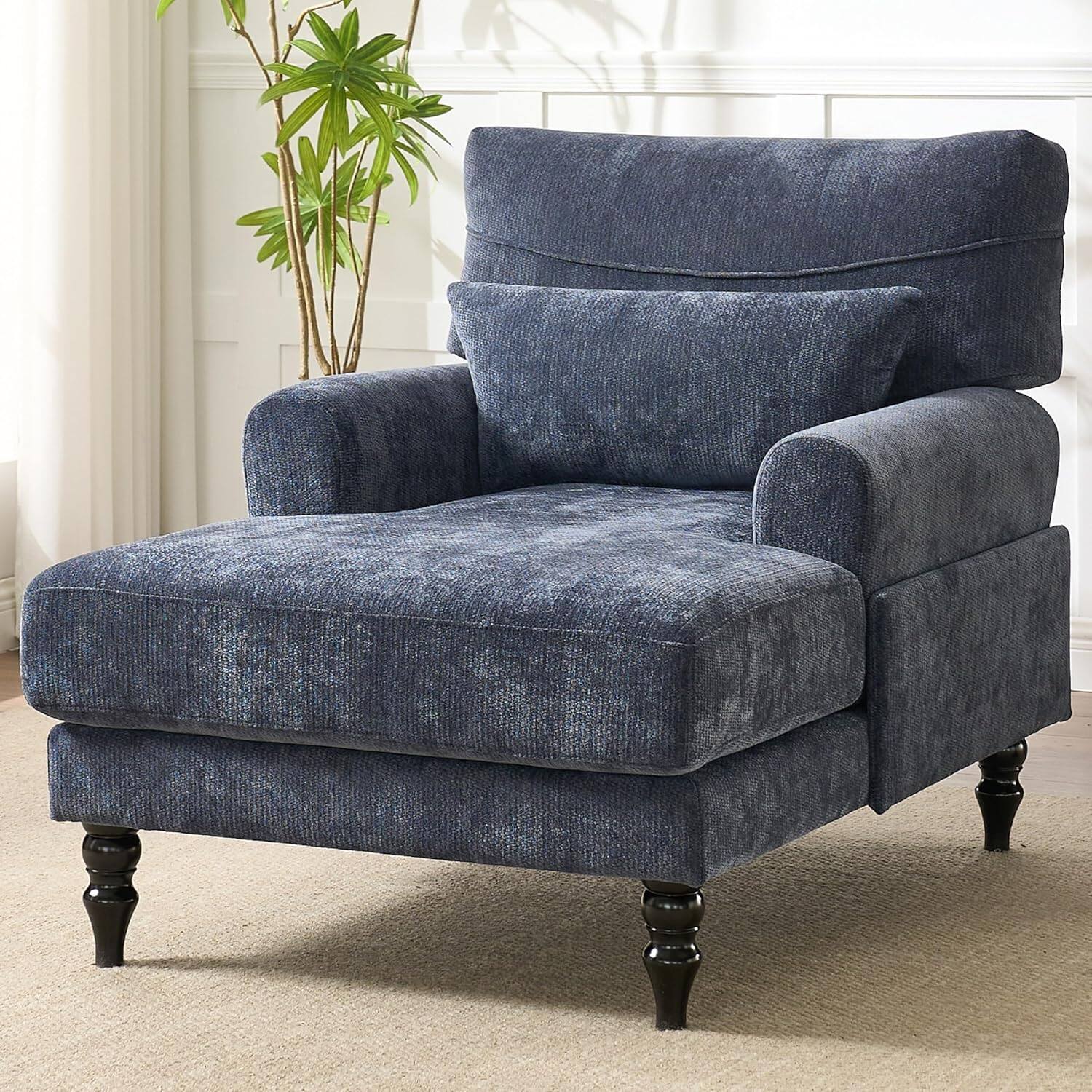 Trinkets Crazed - Chaise Lounge Chair Indoor, Modern Leisure Sleeper Sofa Chair w/Double Deep Cushion, Accent Upholstered Readi - Blue