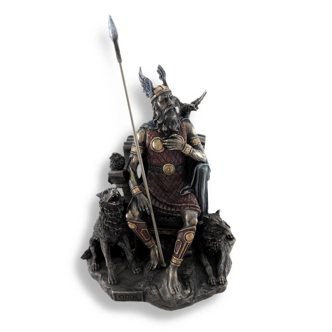 Veronese Design - Bronzed Norse God Odin on Throne with Ravens and Wolves Statue - Bronze