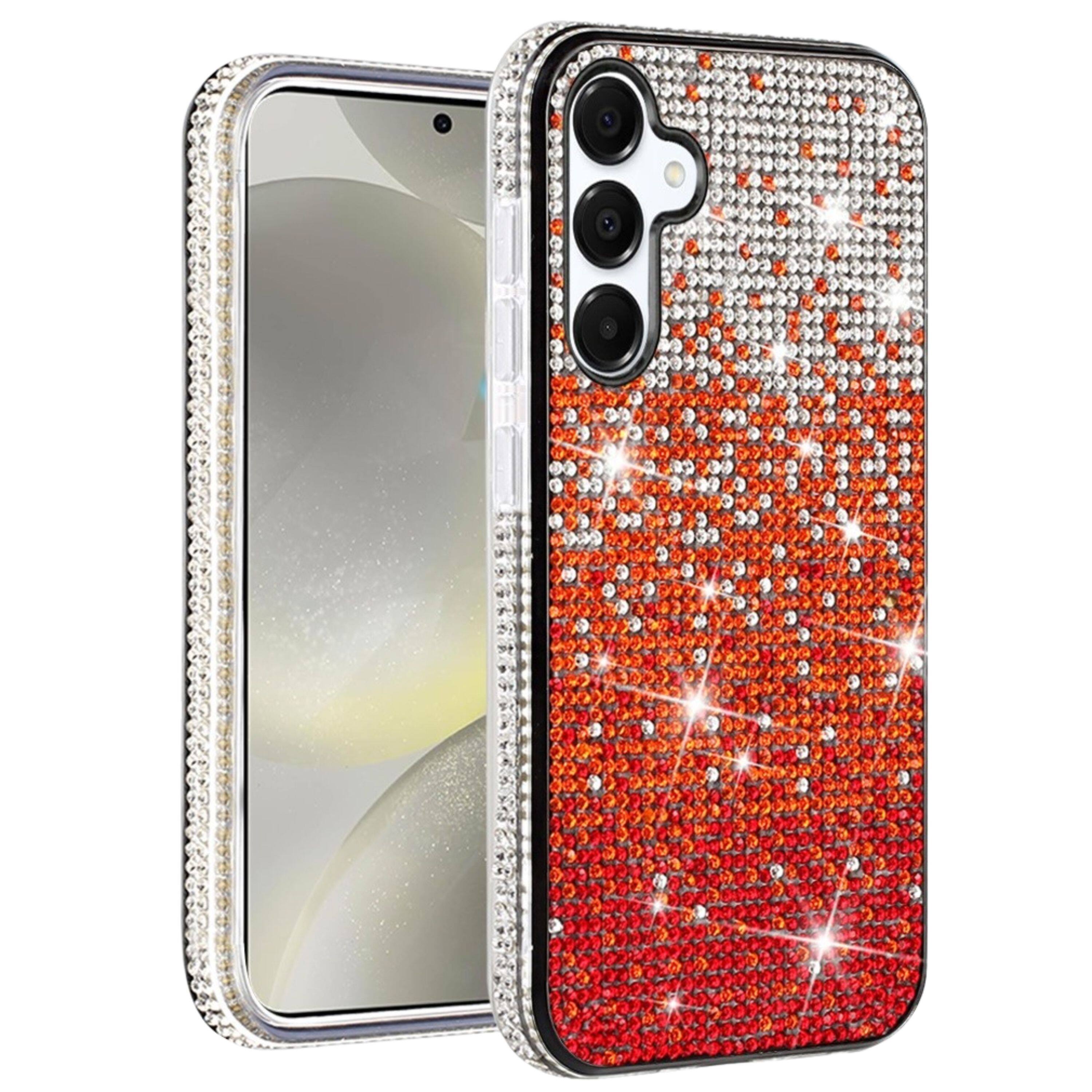 Angle. Kitcheniva - Party Full Bling Diamond Phone Cover Plus Tempered Glass For Samsung S25 Plus/S24 Plus Red - Red.