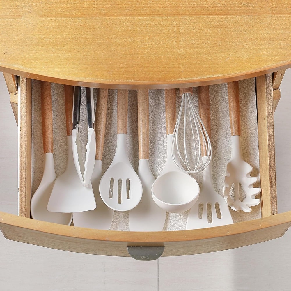 RTMB - Silicone Cooking Utensils Set, Wooden-Handled, Heat-Resistant Kitchen - White