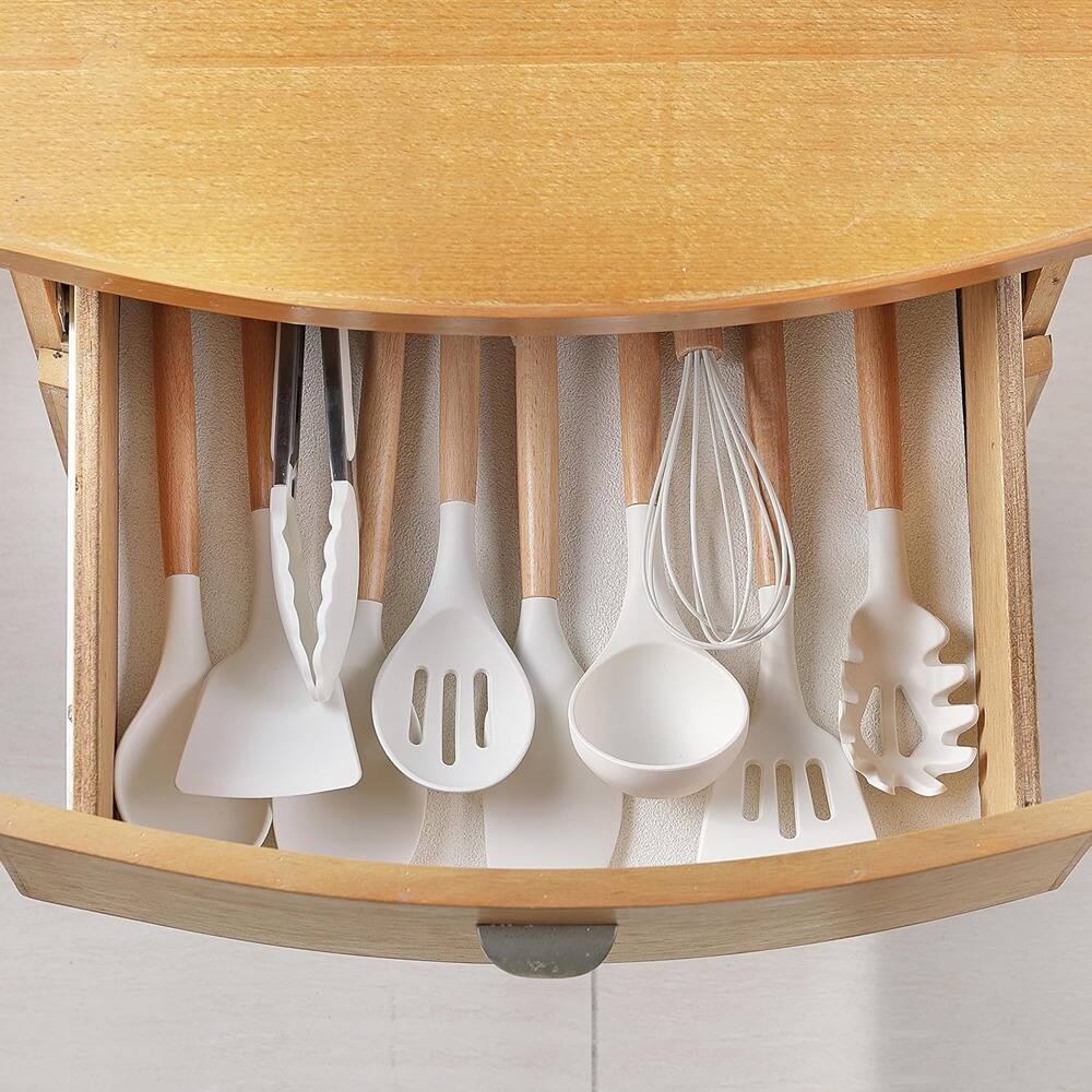 RTMB - Silicone Cooking Utensils Set, Wooden-Handled, Heat-Resistant Kitchen - White